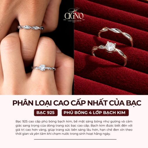 Alternative view of Nhẫn đôi Bạc 925 phủ Bạch kim cao cấp Entoria CIGNO