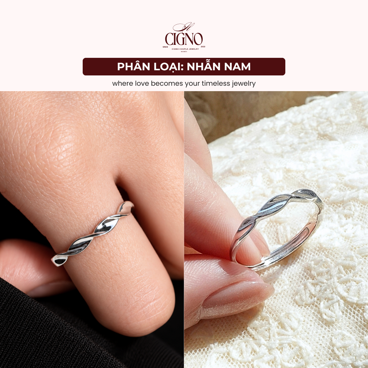 Nhẫn đôi Bạc 925 phủ Bạch kim cao cấp Entoria CIGNO - Ảnh 11