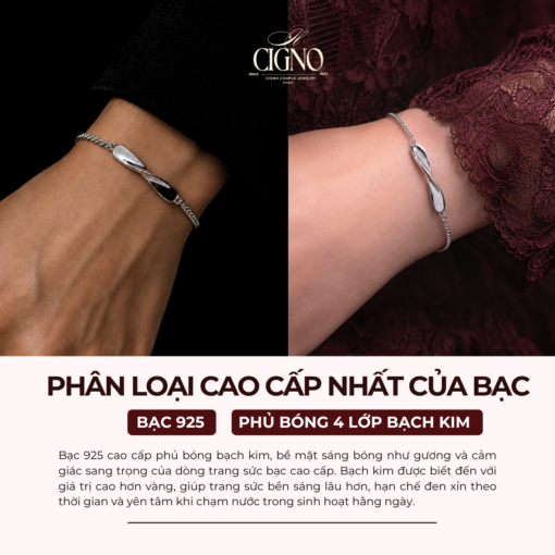 Alternative view of Vòng tay đôi Bạc 925 phủ Bạch kim cao cấp Ouroborus CIGNO