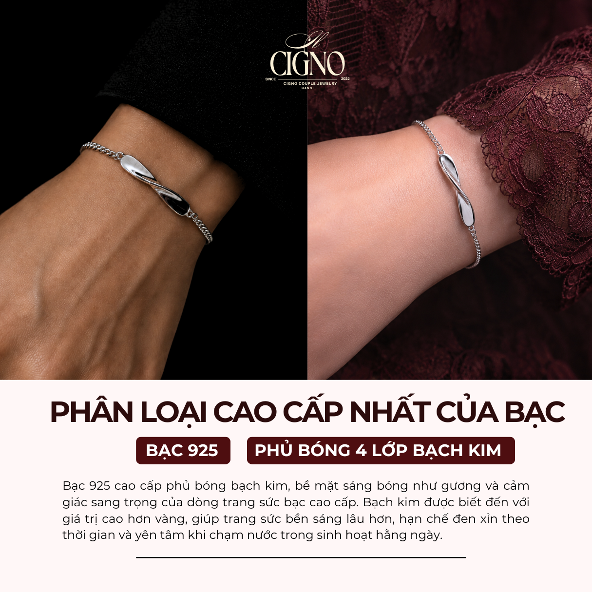 Vòng tay đôi Bạc 925 phủ Bạch kim cao cấp Ouroborus CIGNO - Ảnh 2