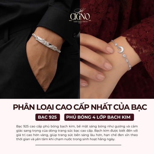 Alternative view of Vòng tay đôi Bạc 925 phủ Bạch kim cao cấp Is-Ra-El CIGNO - Lunaris Vale Version