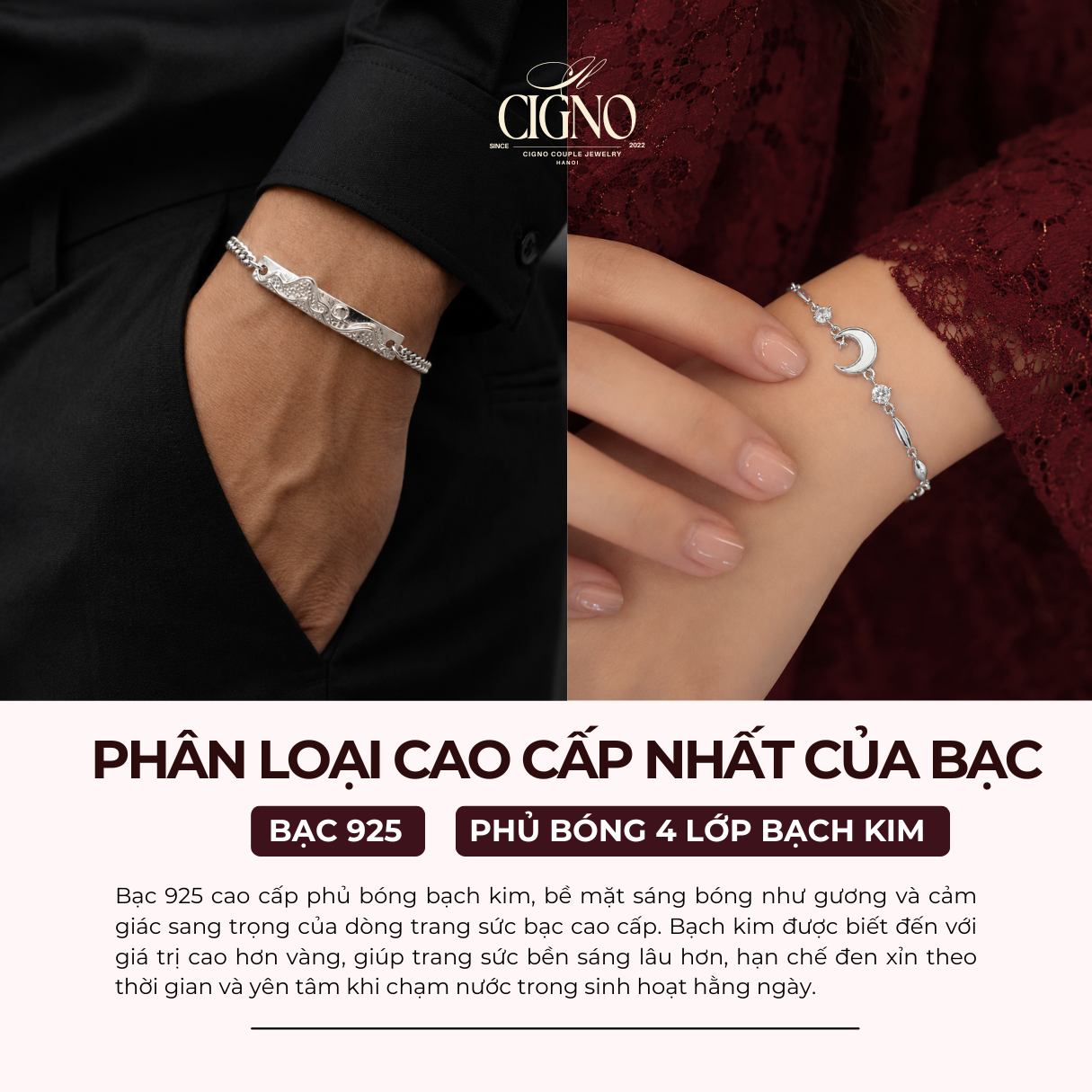 Vòng tay đôi Bạc 925 phủ Bạch kim cao cấp Is-Ra-El CIGNO - Lunaris Vale Version - Ảnh 2