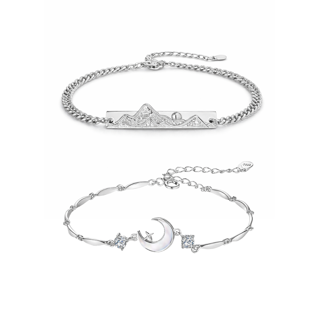 Vòng tay đôi Bạc 925 phủ Bạch kim cao cấp Is-Ra-El CIGNO - Lunaris Vale Version