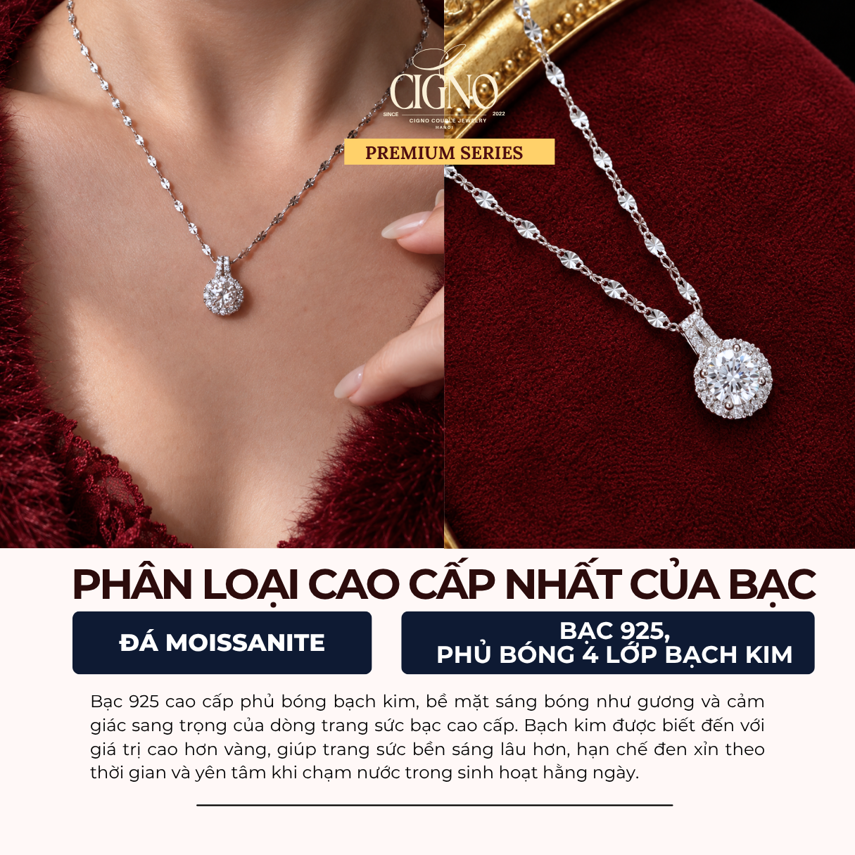 CIGNO – Dây chuyền Bạch kim & Bạc 925 Gallerie CIGNO – BST Back to Versailles. - Ảnh 3
