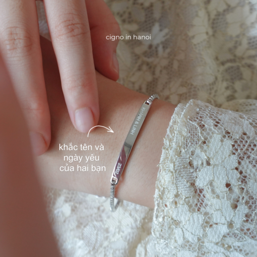 Alternative view of Vòng tay đôi khắc tên - Bạc 925 phủ Bạch kim cao cấp CIGNO