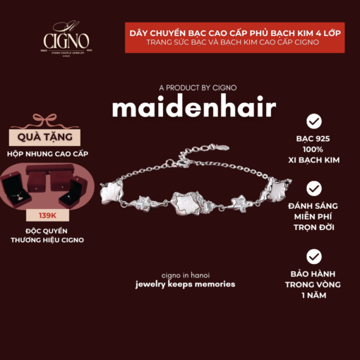 CIGNO – Vòng tay Rẻ Quạt maidenhair -  Bạc 925 phủ Bạch kim 4 lớp