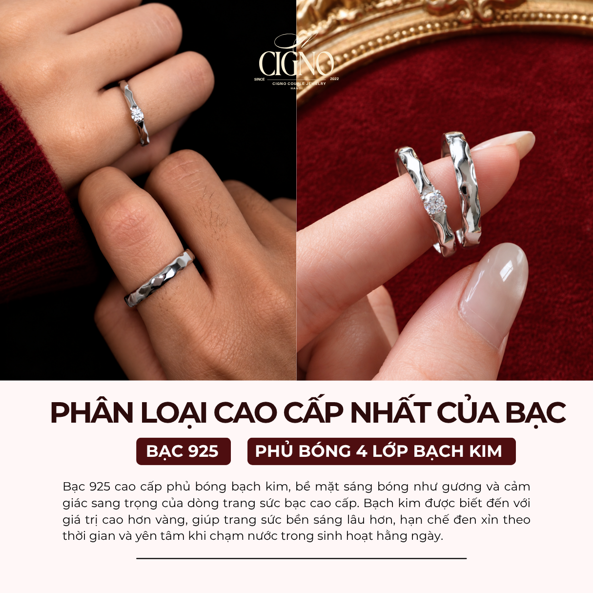 Nhẫn đôi Bạc 925 phủ Bạch kim cao cấp SEVENTEEN CIGNO - Ảnh 2