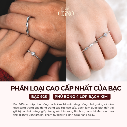 Alternative view of |BẠC 925| Nhẫn đôi Bạc 925 phủ Bạch kim cao cấp QUERENCIA CIGNO
