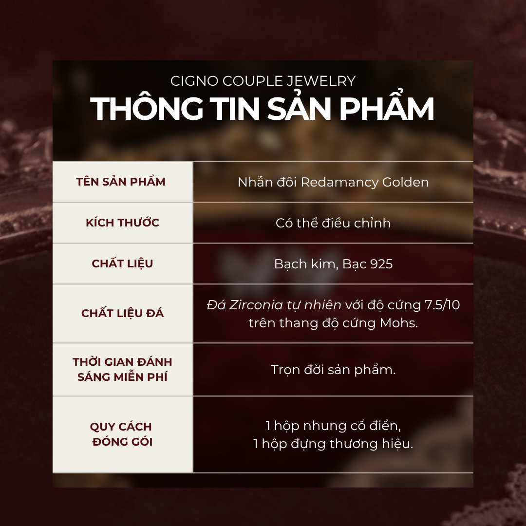 |BẠC 925| Nhẫn đôi Bạc 925 phủ Bạch kim cao cấp Redamancy Golden CIGNO - Ảnh 4