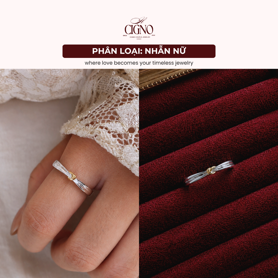 |BẠC 925| Nhẫn đôi Bạc 925 phủ Bạch kim cao cấp Redamancy Golden CIGNO - Ảnh 5
