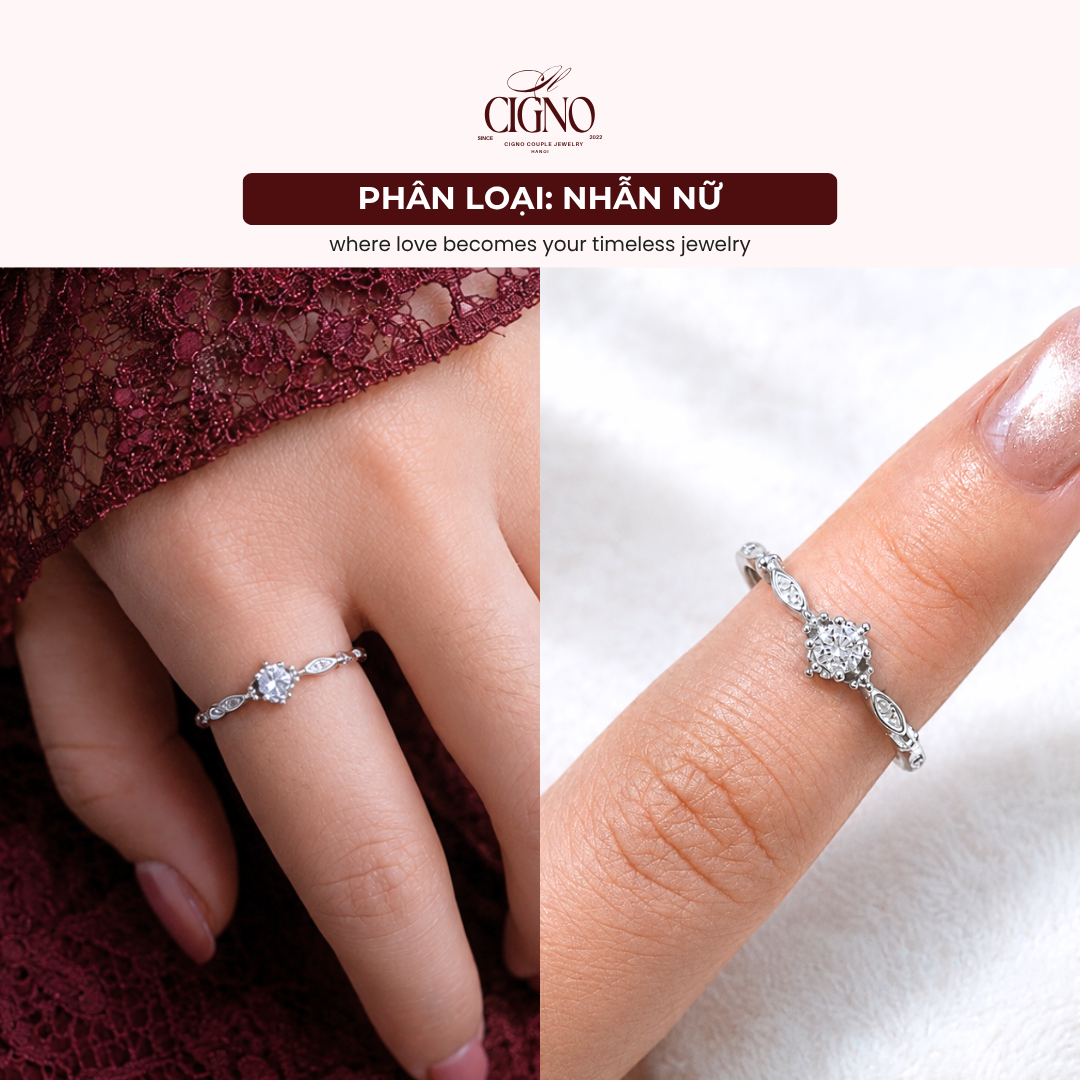 |BẠC 925| Nhẫn đôi Bạc 925 phủ Bạch kim cao cấp QUERENCIA CIGNO - Ảnh 5