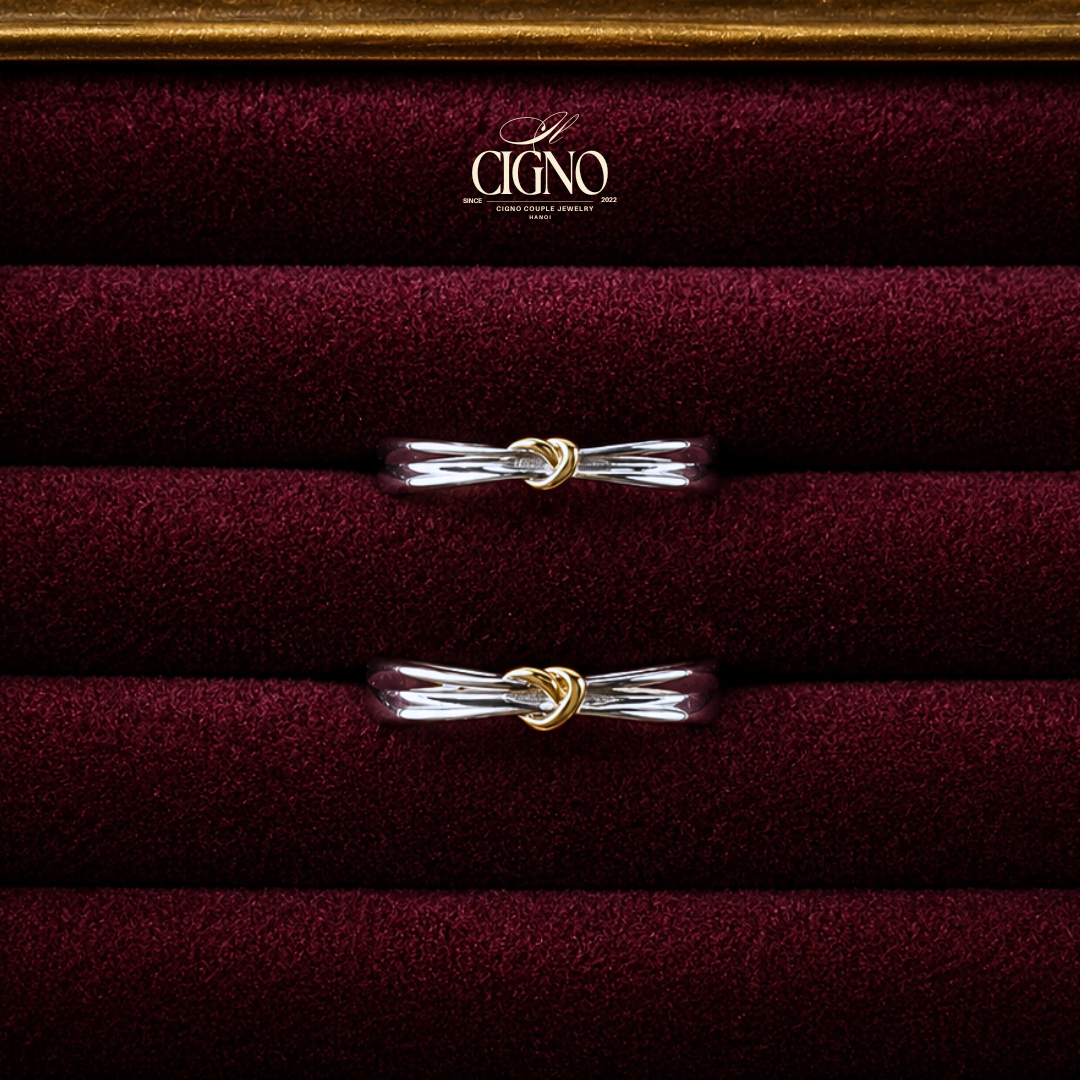 |BẠC 925| Nhẫn đôi Bạc 925 phủ Bạch kim cao cấp Redamancy Golden CIGNO - Ảnh 7
