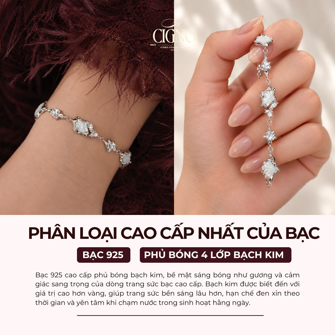 CIGNO – Vòng tay Rẻ Quạt maidenhair - Bạc 925 phủ Bạch kim 4 lớp - Ảnh 2