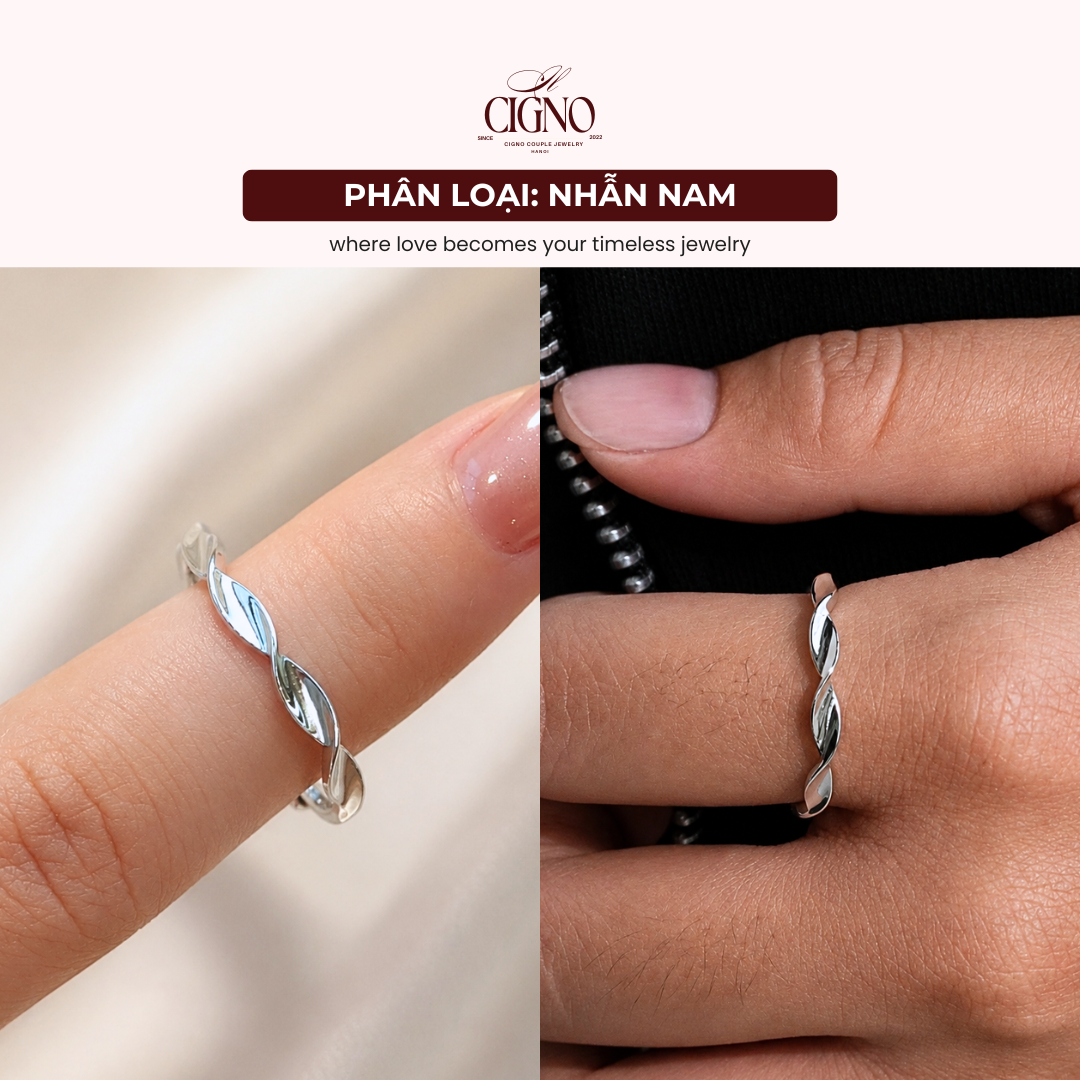 |BẠC 925| Nhẫn đôi Bạc 925 phủ Bạch kim cao cấp QUERENCIA CIGNO - Ảnh 4