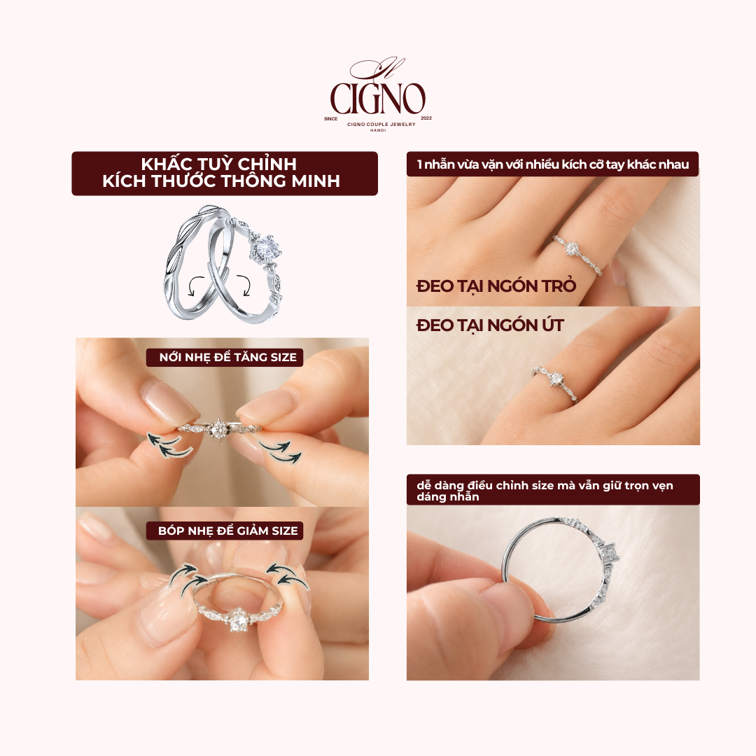 |BẠC 925| Nhẫn đôi Bạc 925 phủ Bạch kim cao cấp QUERENCIA CIGNO - Ảnh 6