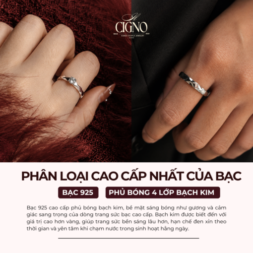 Alternative view of Nhẫn đôi Bạc 925 phủ Bạch kim cao cấp QUERENCIA CIGNO