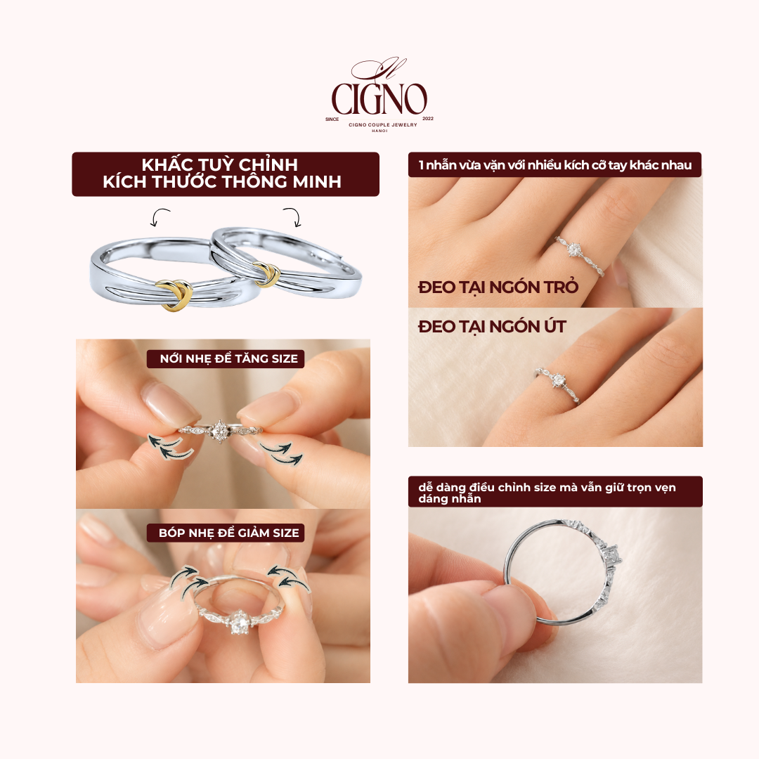 |BẠC 925| Nhẫn đôi Bạc 925 phủ Bạch kim cao cấp Redamancy Golden CIGNO - Ảnh 8