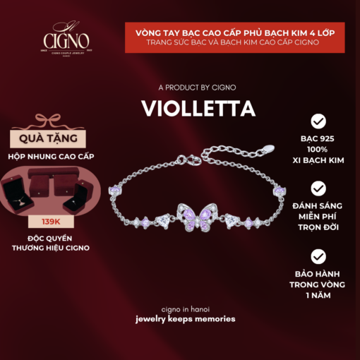 Vòng tay Bạch kim & Bạc 925 Etherea Violletta CIGNO