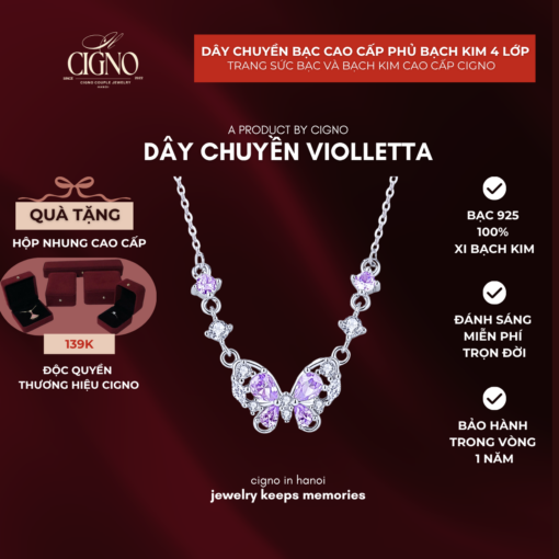 Dây chuyền Bạch kim & Bạc 925 Etherea Violletta CIGNO