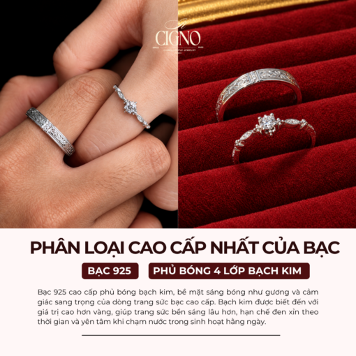 Alternative view of Nhẫn đôi Bạc 925 phủ Bạch kim cao cấp Querencia CIGNO - The 2nd version