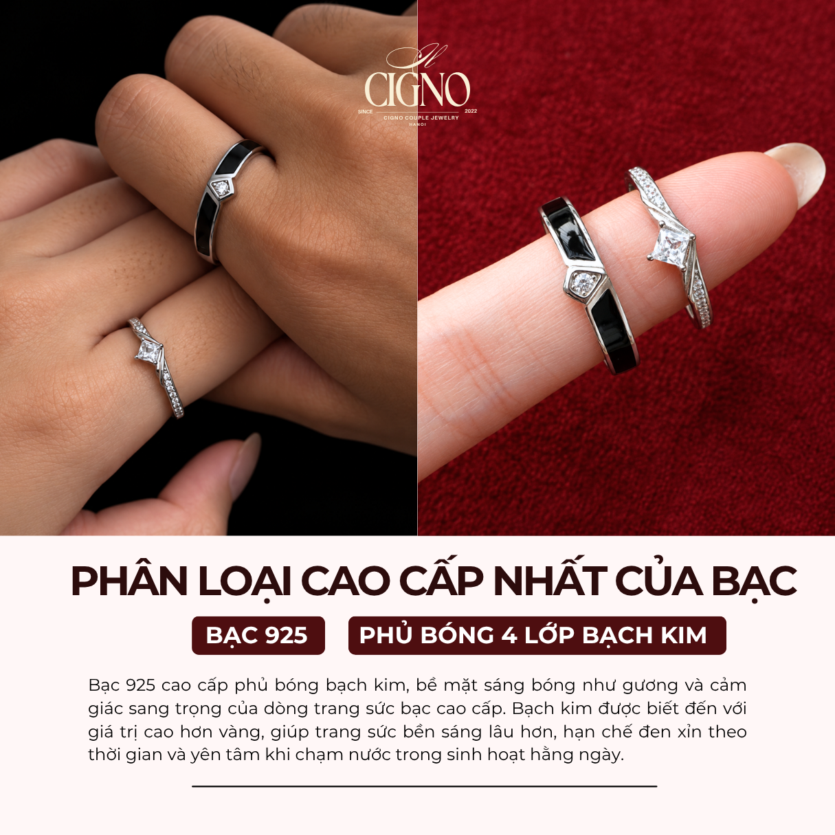 Nhẫn đôi Bạc 925 phủ Bạch kim cao cấp Boundless – Eternal Promise Collection by CIGNO - Ảnh 2