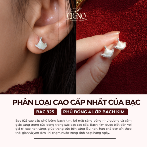 Alternative view of CIGNO – Khuyên tai Rẻ Quạt maidenhair – Bạc 925 phủ Bạch kim 4 lớp