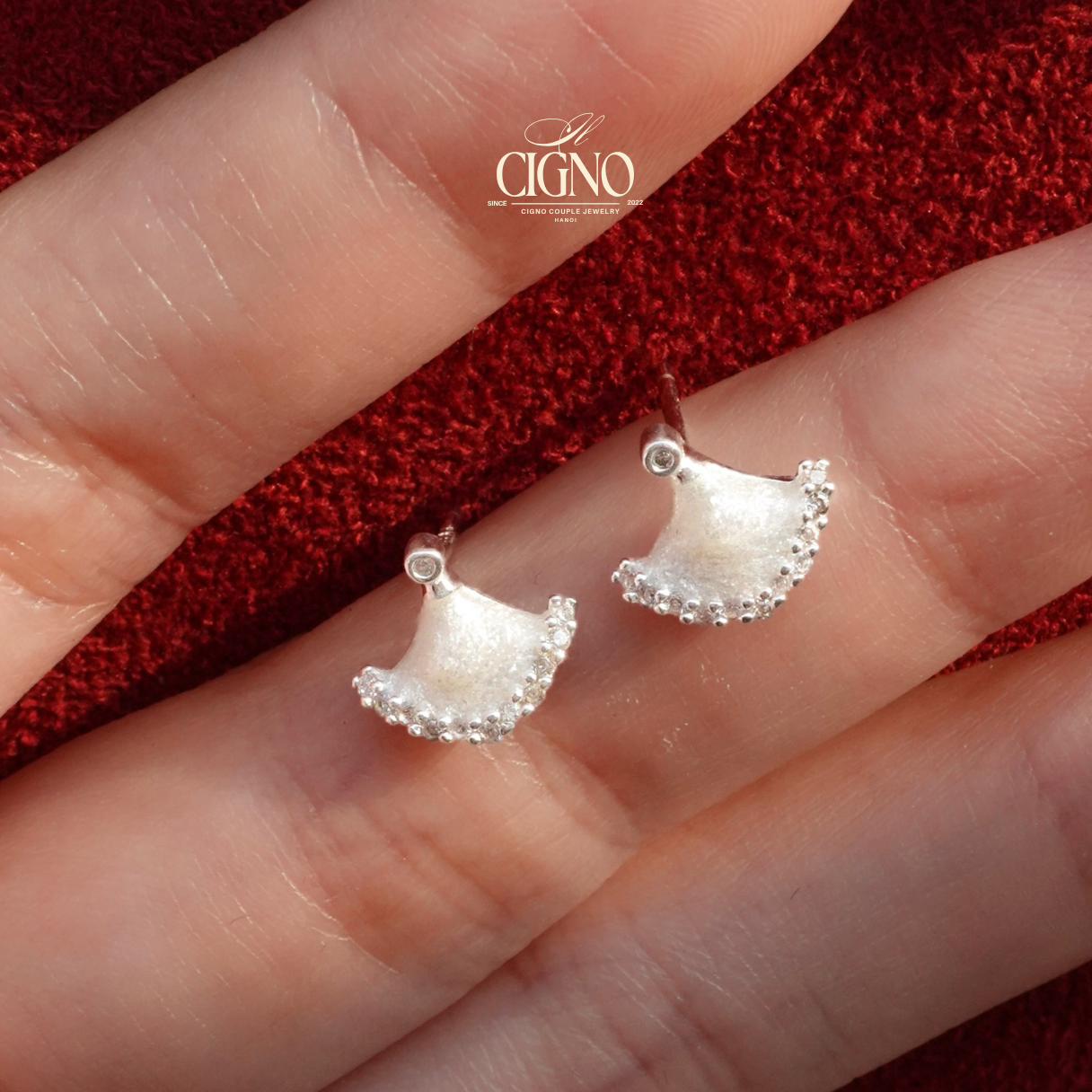 CIGNO – Khuyên tai Rẻ Quạt maidenhair – Bạc 925 phủ Bạch kim 4 lớp - Ảnh 9