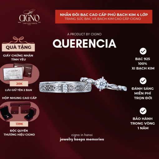 Nhẫn đôi Bạc 925 phủ Bạch kim cao cấp Querencia CIGNO - The 2nd version